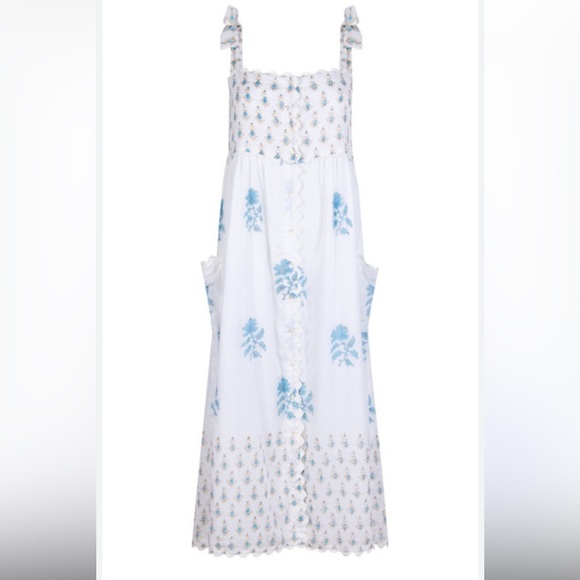 Juliet Dunn sailor blue gold rose tie shoulder maxi dress size medium/large NWOT - Picture 2 of 15